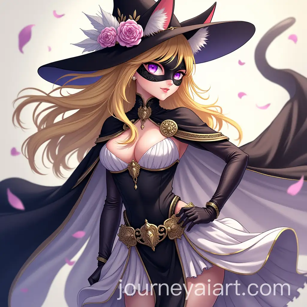 Elegant-Female-CatAnthro-Warrior-in-a-DramAI-Image-Expansionatic-Pose-with-Mask-and-Flowing-Cape