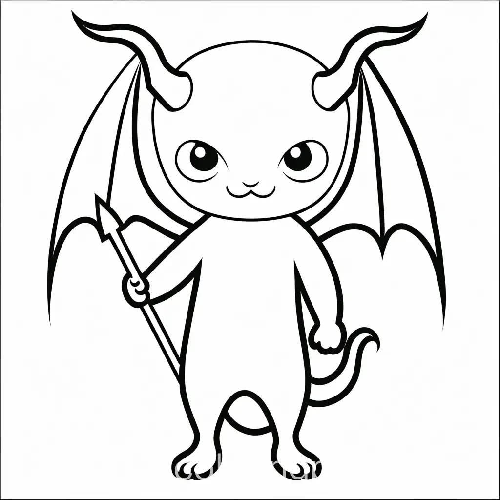 the devil , Coloring Page, black and white, line art, white background, Simplicity, Ample White Space. The background of the coloring page is plain white to make it easy for young children to color within the lines. The outlines of all the subjects are easy to distinguish, making it simple for kids to color without too much difficulty