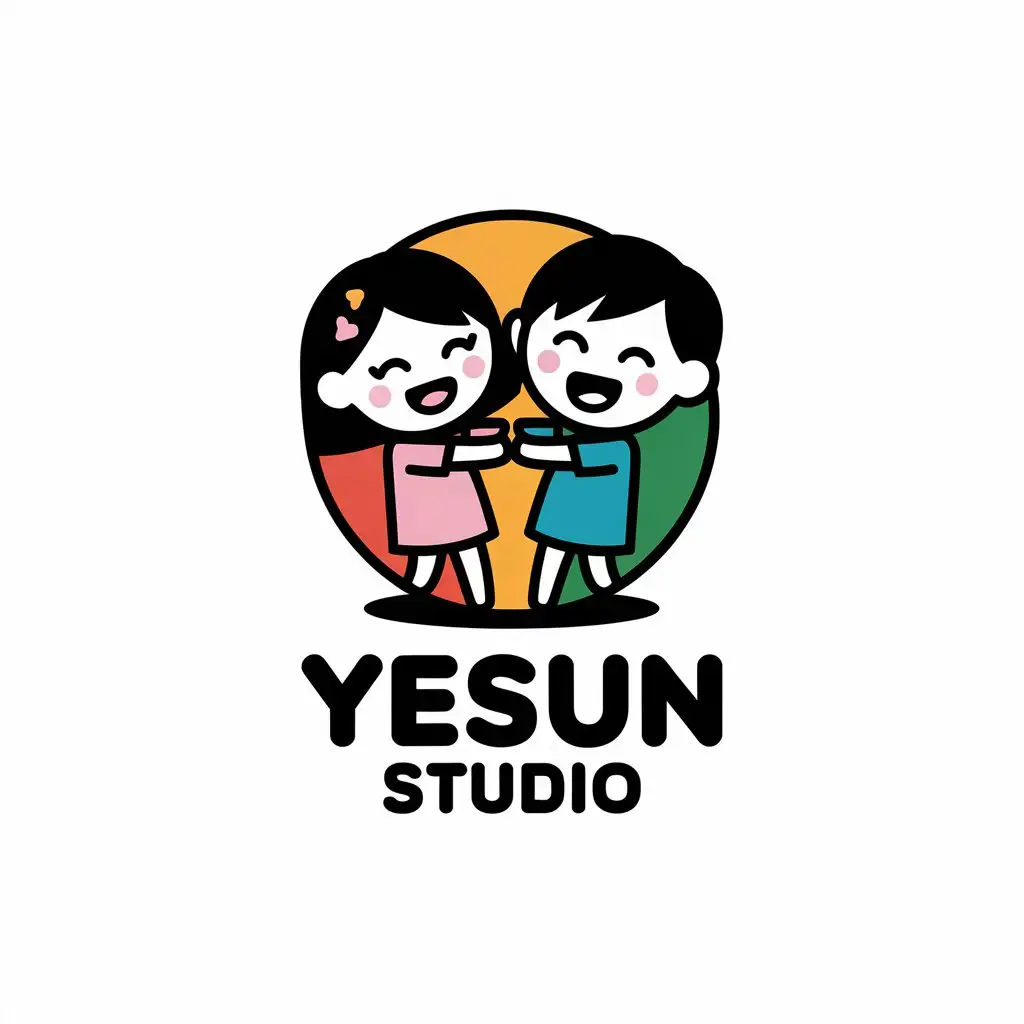 LOGO Design for Yesun Studio Vector Logo with Playing Sister and Brother Theme for Entertainment Industry