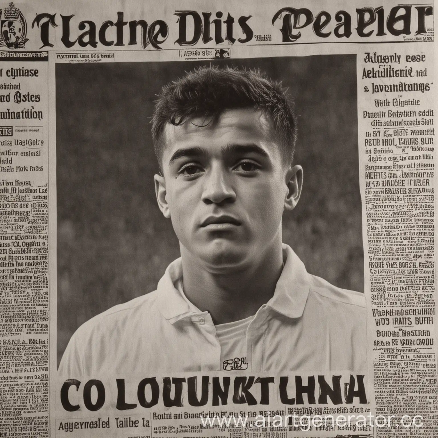 peace of newspaper black/white about Coutinho