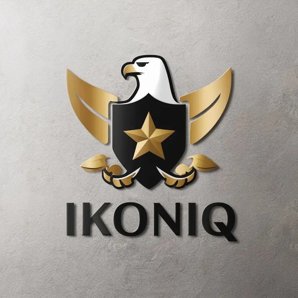 LOGO Design for ikoniq Eagle Symbol with Shield and Gold Accents