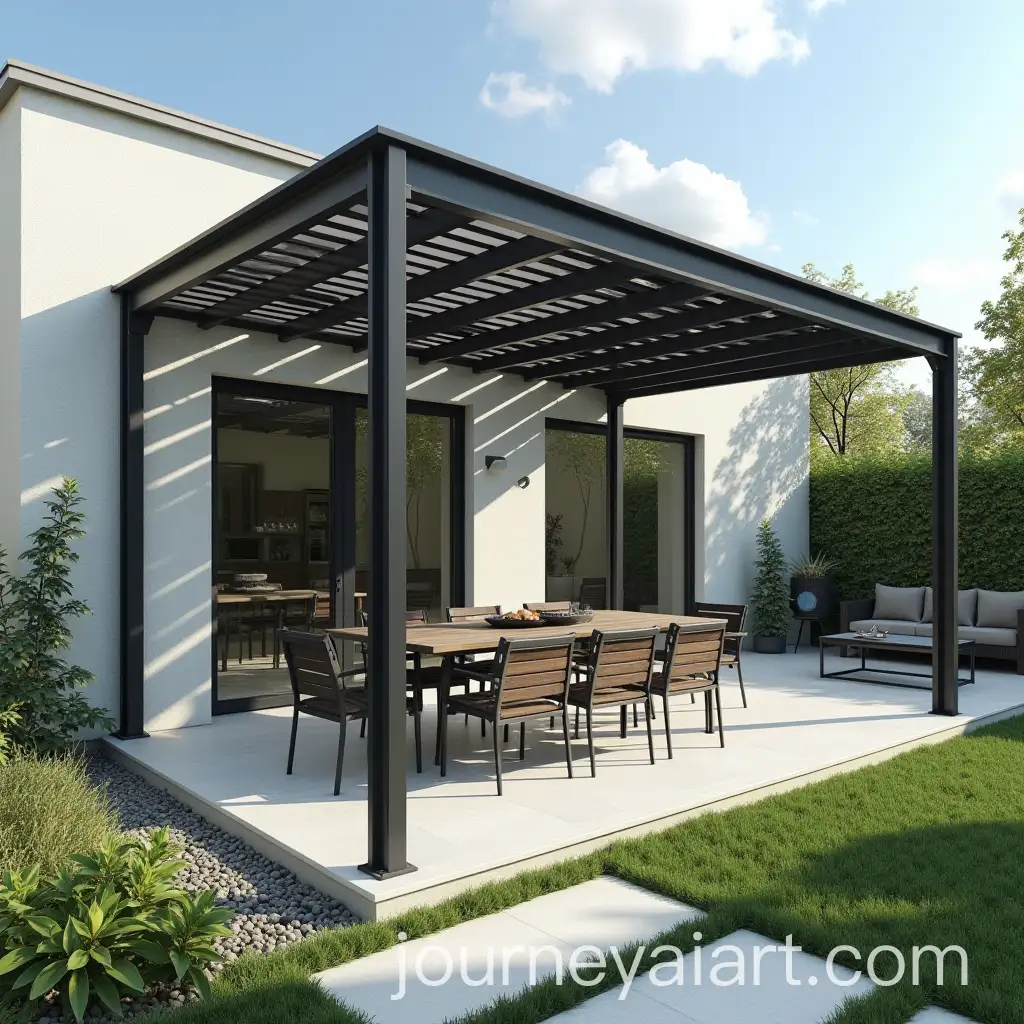 WallMounted-Aluminum-Pergola-with-Slatted-Rod-Support-and-Crossbars