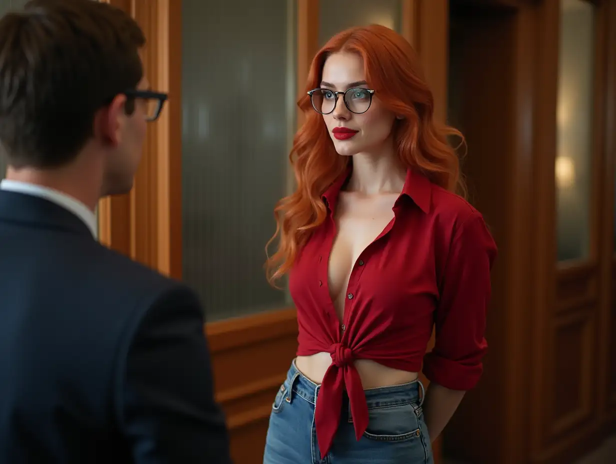 Young-Parliamentary-Assistant-in-a-Deputys-Office-with-Venetian-Red-Hair-and-Stylish-Outfit