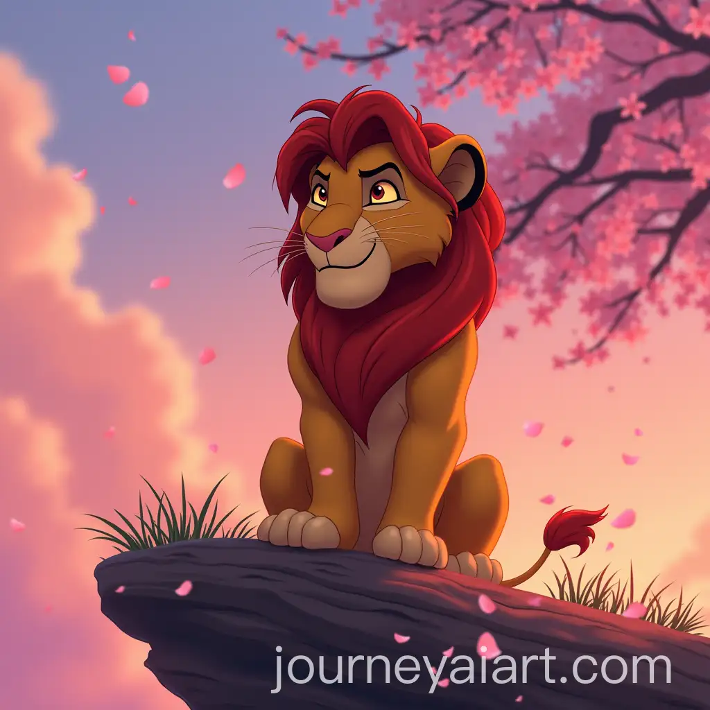 Simba-from-The-Lion-King-2-on-the-Edge-of-Pride-Lands-with-Japanese-Blossom-and-Hakuna-Matata-Vibes