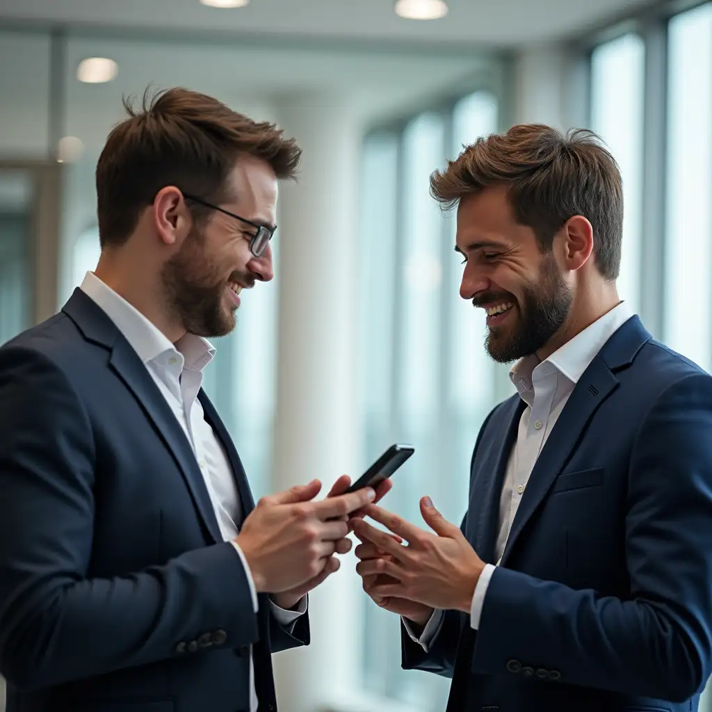 Two business men exchanging business information by tapping his phone on the other guy’s phone QR code