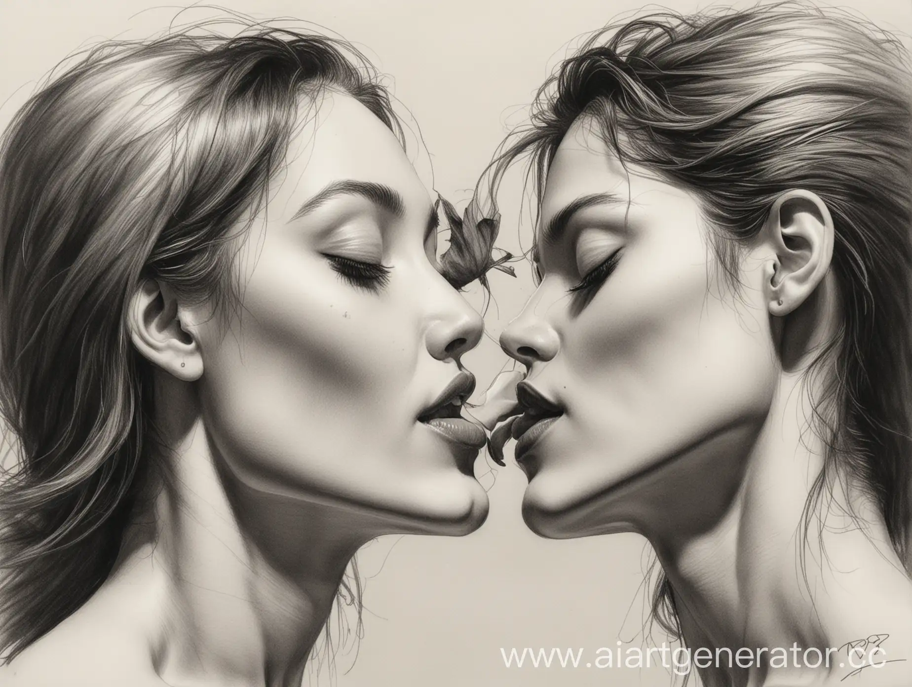 Romantic-Black-and-White-Sketch-of-Two-Heads-Kissing