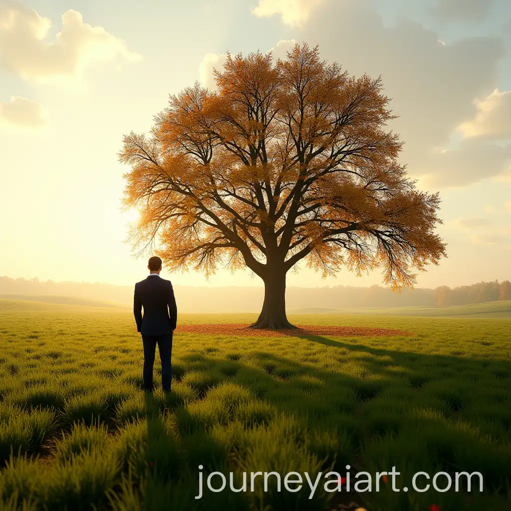 Smartly-Dressed-Man-in-Autumn-Field-with-Falling-Leaves