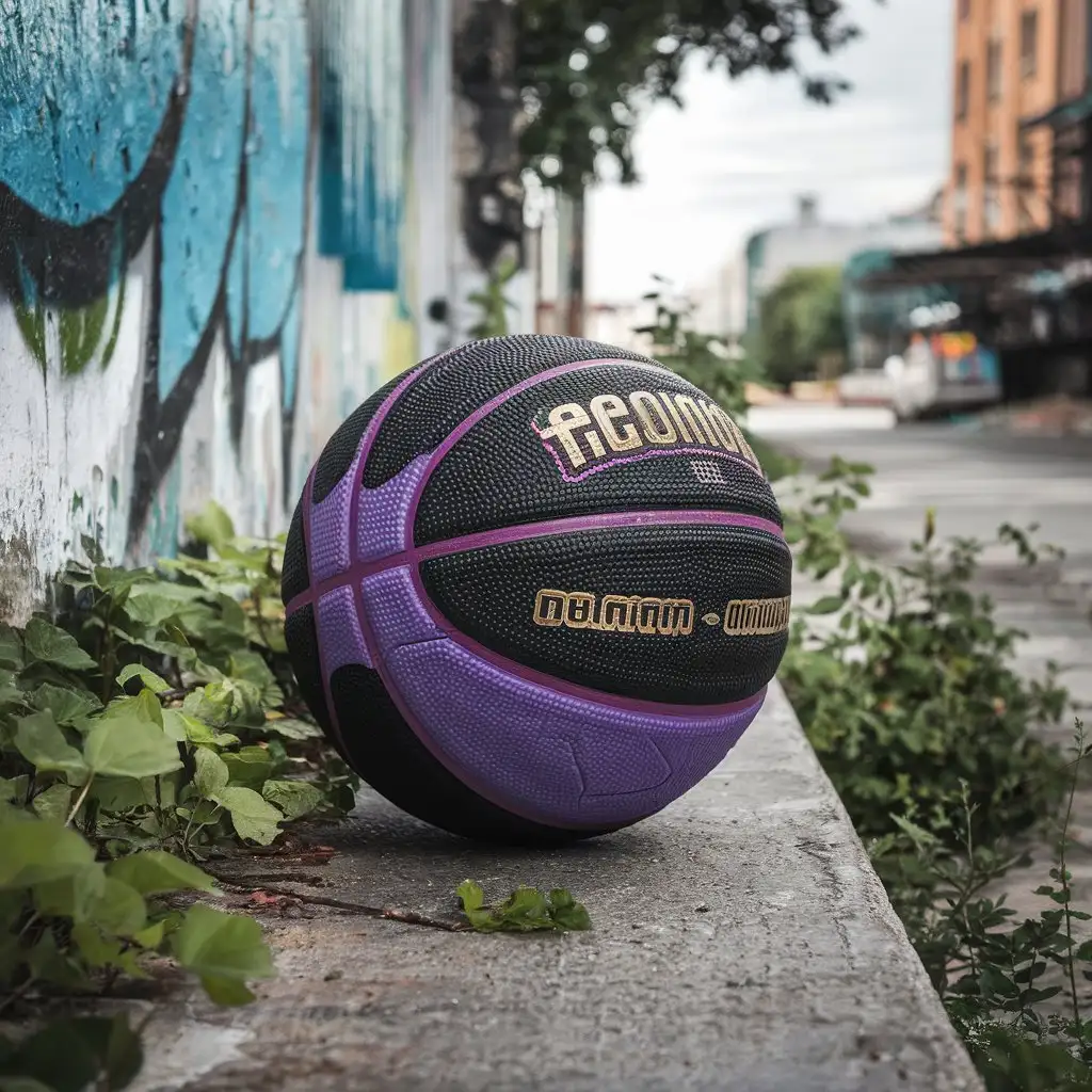 Unique-Cool-Black-and-Purple-Basketball-in-Urban-Street-Scene