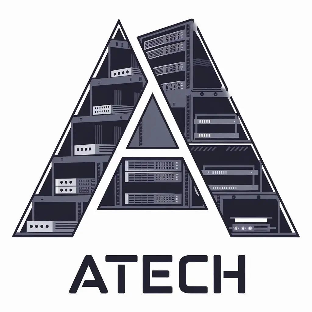 LOGO Design for ATech Vector Rack Symbol for Technology Industry with Clear Background