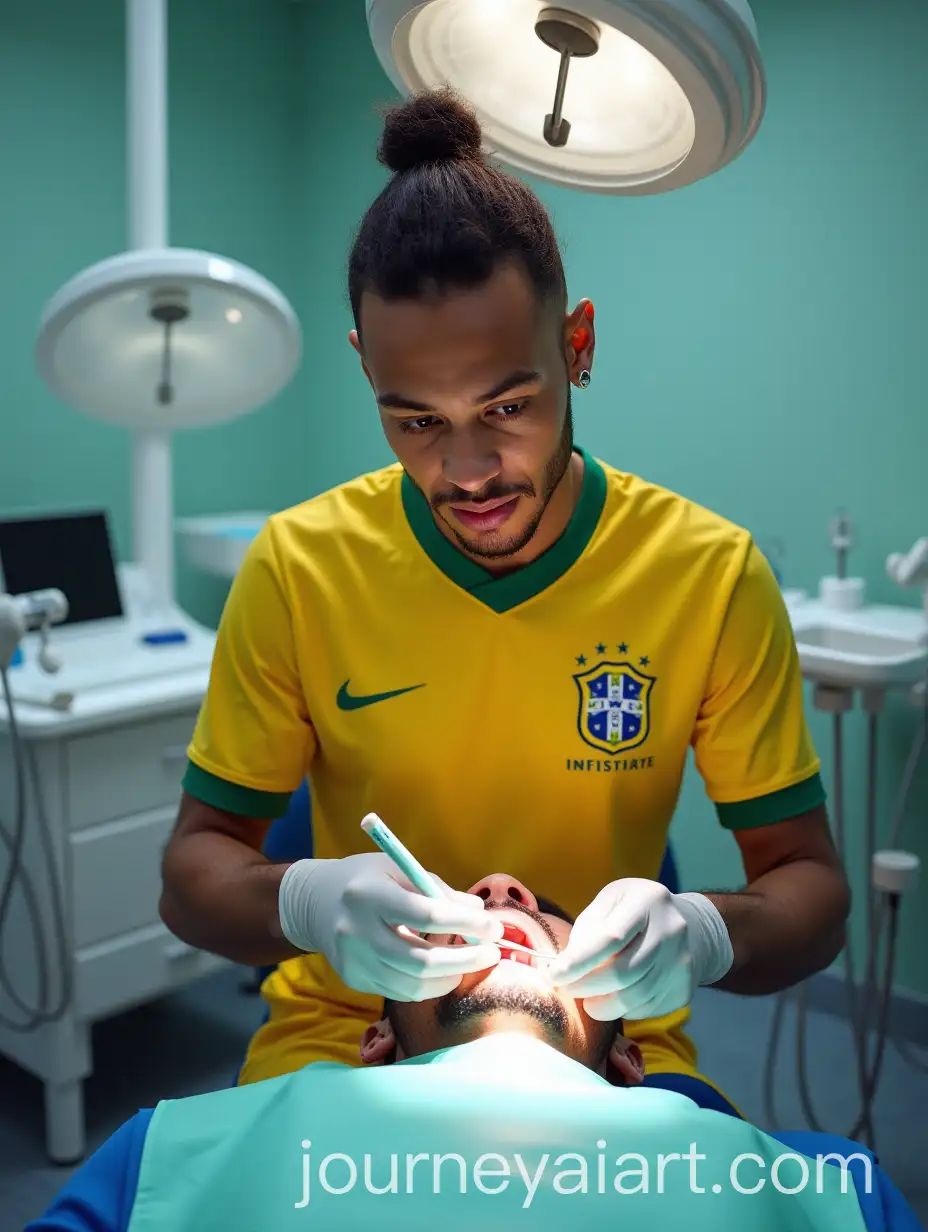 Neymar-as-a-Dentist-in-Brazil-National-Team-Jersey-Performing-a-Dental-Exam