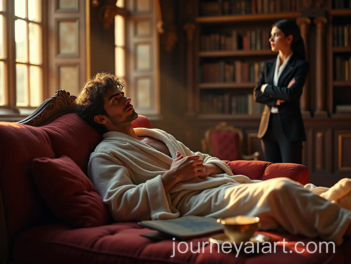 Young-Nobleman-Relaxing-in-Grand-Manor-with-Magic-Symbols-and-Concerned-Woman