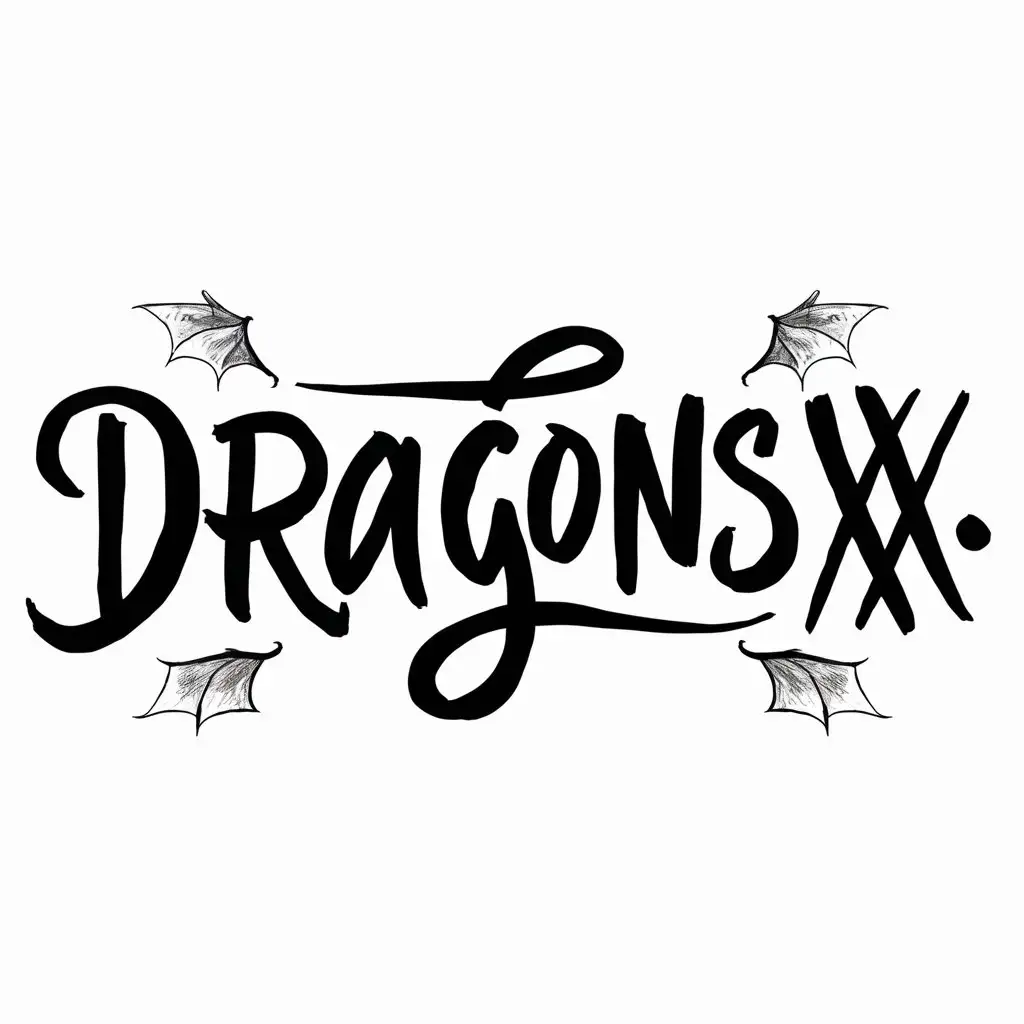 чёрная надпись от руки "DRAGONS.XX", XX  соединённы, по бокам маленькие драконние крылышки