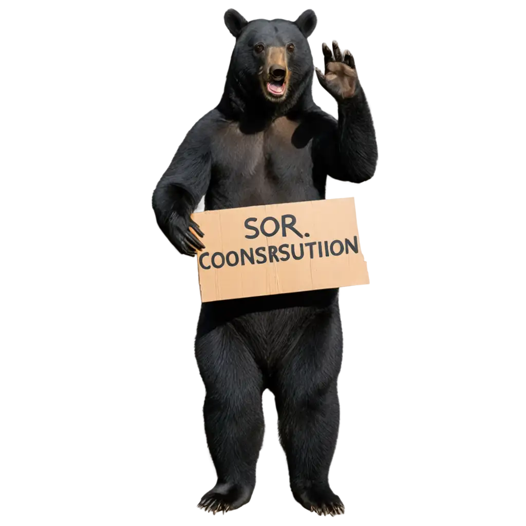 Happy-Black-Bear-Leaning-Against-SOR-Construction-Sign-PNG-Image