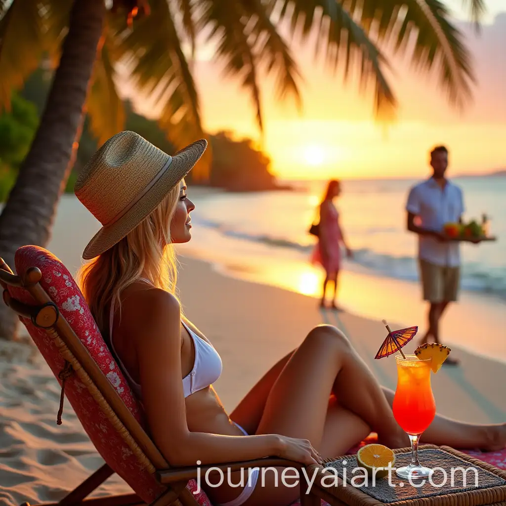 Tropical-Sunset-Bliss-Young-Woman-Relaxing-on-a-Beach-Chair