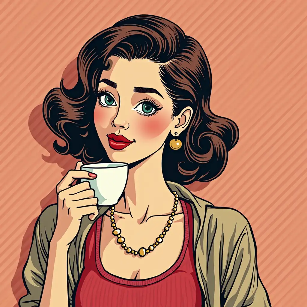 girl drink coffee in pop art style