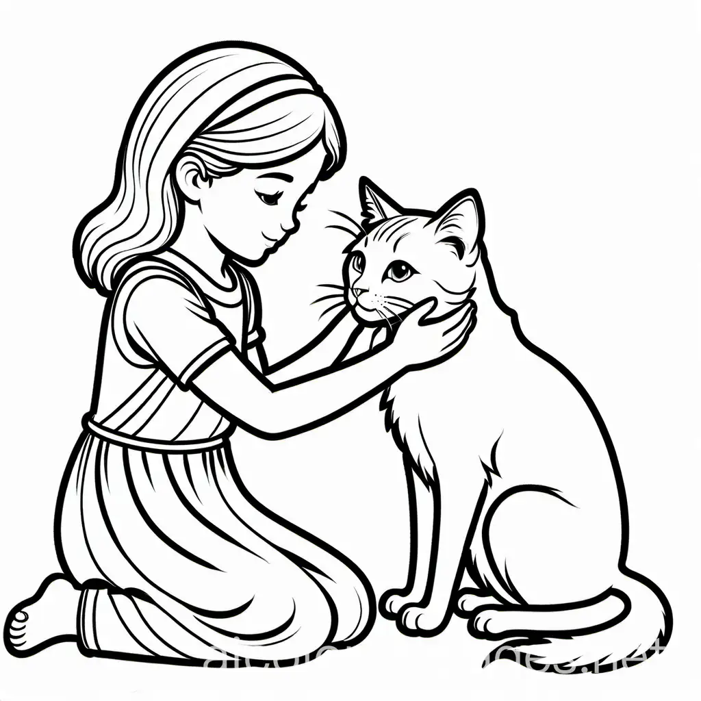 Gentle-Child-Petting-a-Cat-Coloring-Page