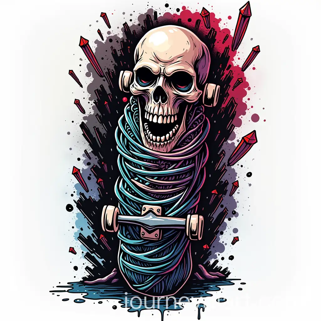 Skateboard-with-Monster-Wrapped-in-Vampire-Teeth-and-Skeleton-in-Pop-Art-Street-Style