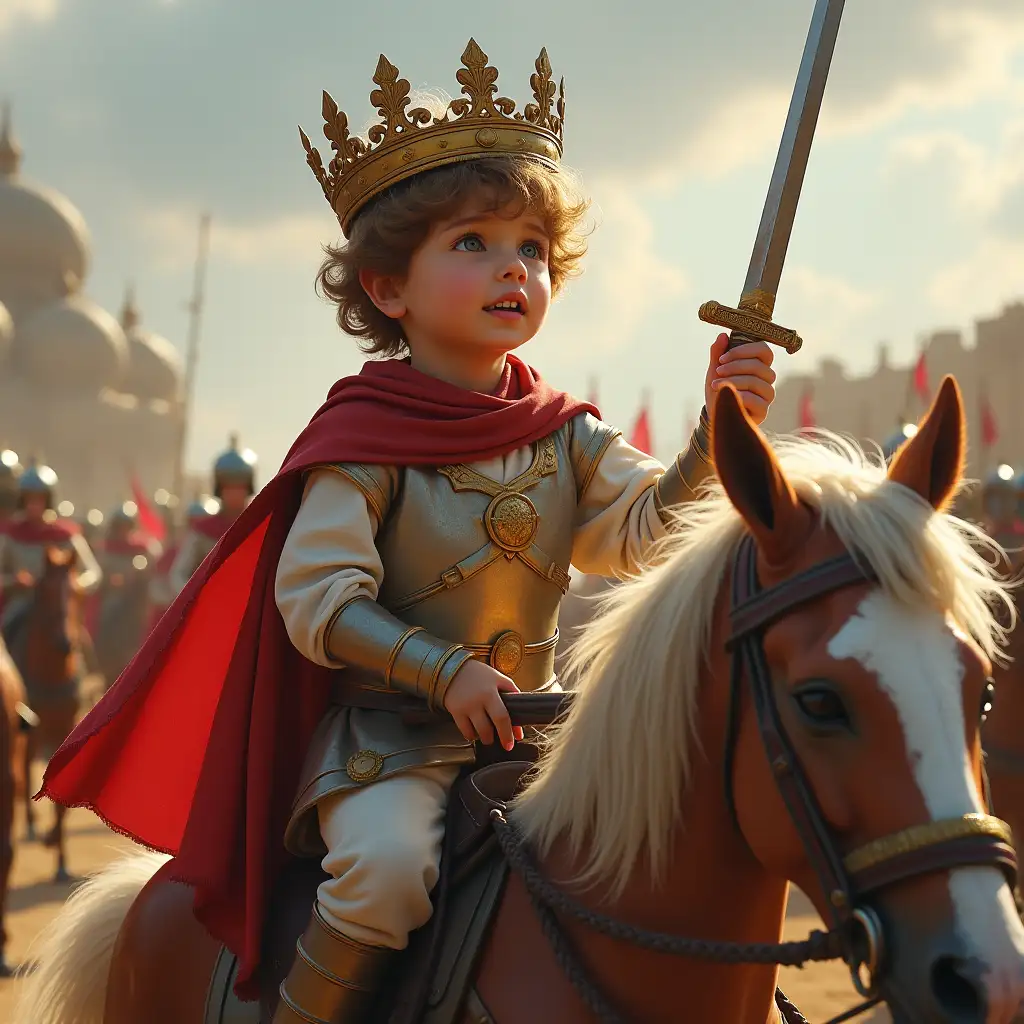 Little-Boy-Sitting-on-Chariot-Wearing-Crown-and-Holding-Sword