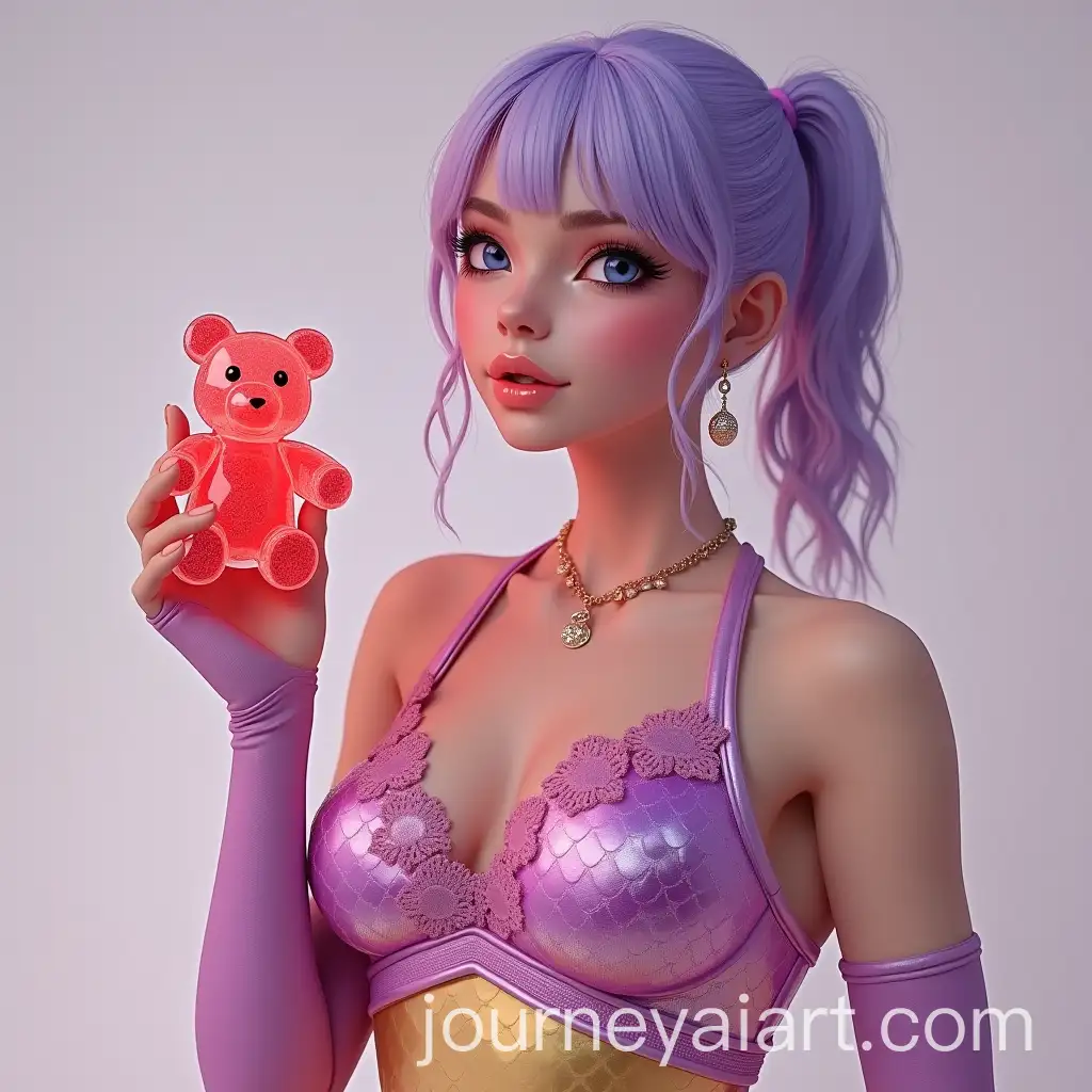 Stunning-European-Woman-in-Holographic-Night-Dress-Holding-Sugar-Teddy-Bear