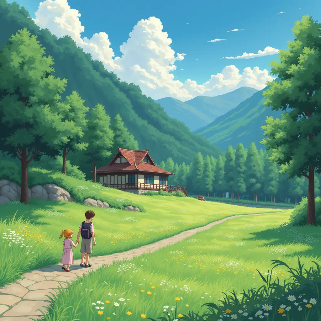 Create this photo in Ghibli style, identical
