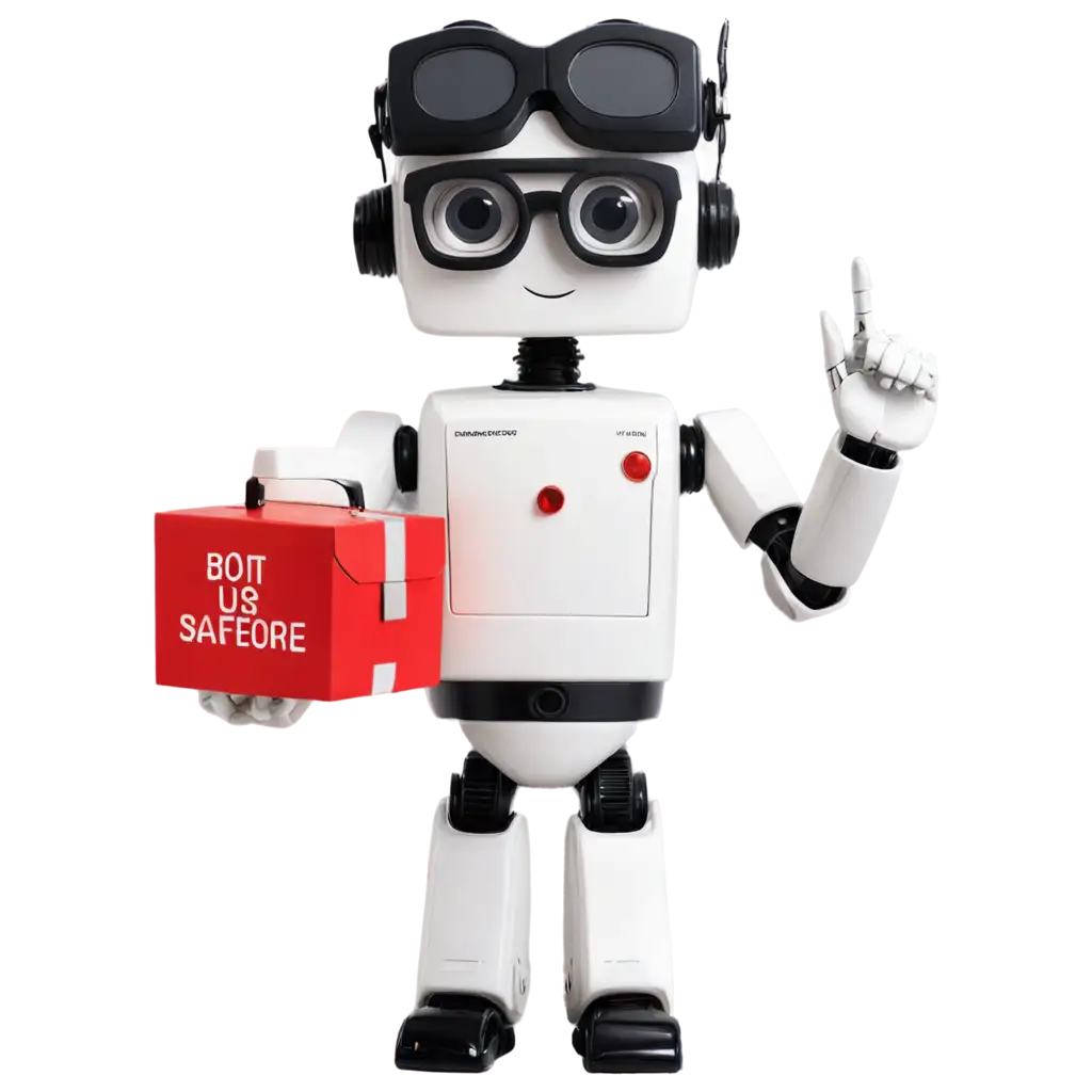 HighQuality-PNG-Image-of-a-White-Robot-Holding-a-Red-SAFEROUTE-Box-with-Black-Glasses