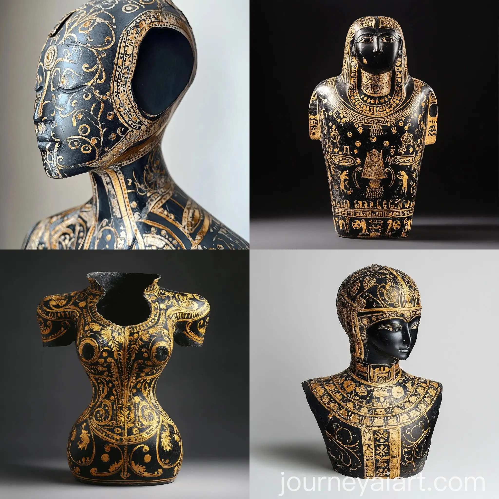 Ancient-Black-Sculpture-Torso-with-Golden-Patterns-and-Ornaments
