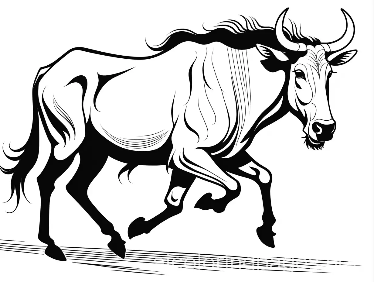 Coloring-Page-of-Happy-Running-Blue-Wildebeest