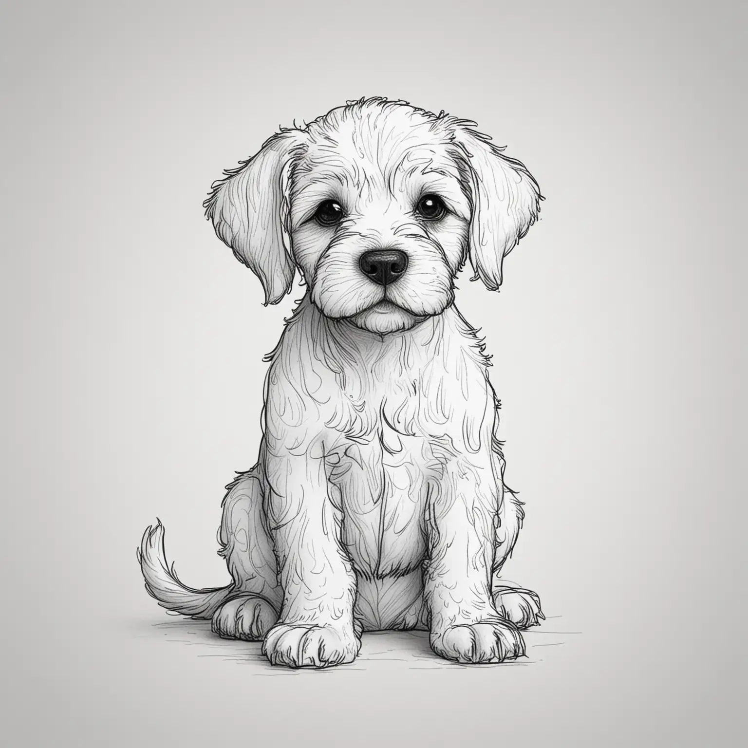 Continuous One Line Drawing of a Cute Doodle Dog on Plain White Background