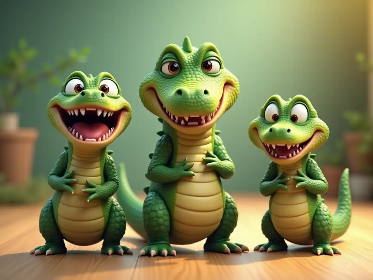 3 Funny personages 3D disney inspired. 3 Little crocodile