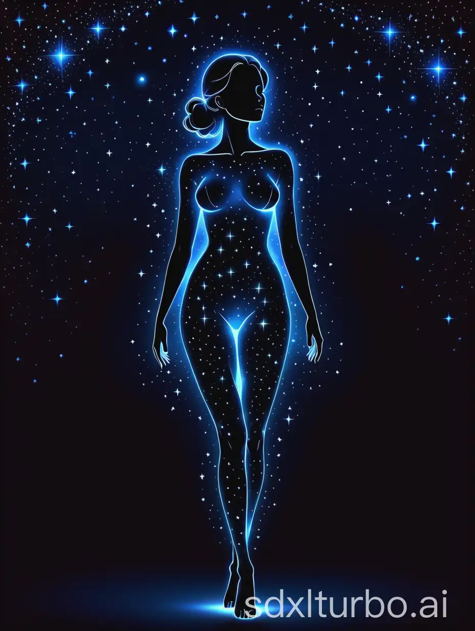 Glowing-Silhouette-of-Female-Body-Composed-of-Stars-in-Night-Sky