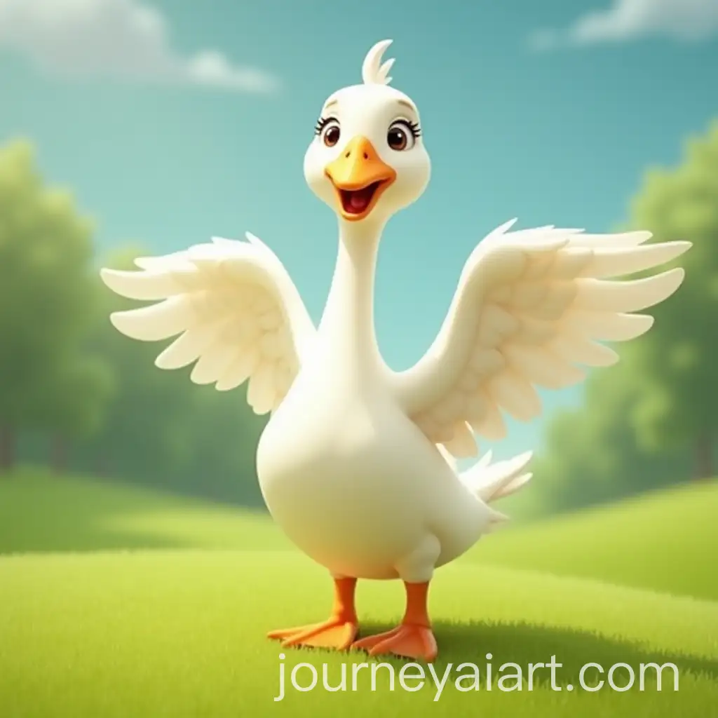 White-Goose-with-Wings-in-PixarStyle-on-a-Lawn