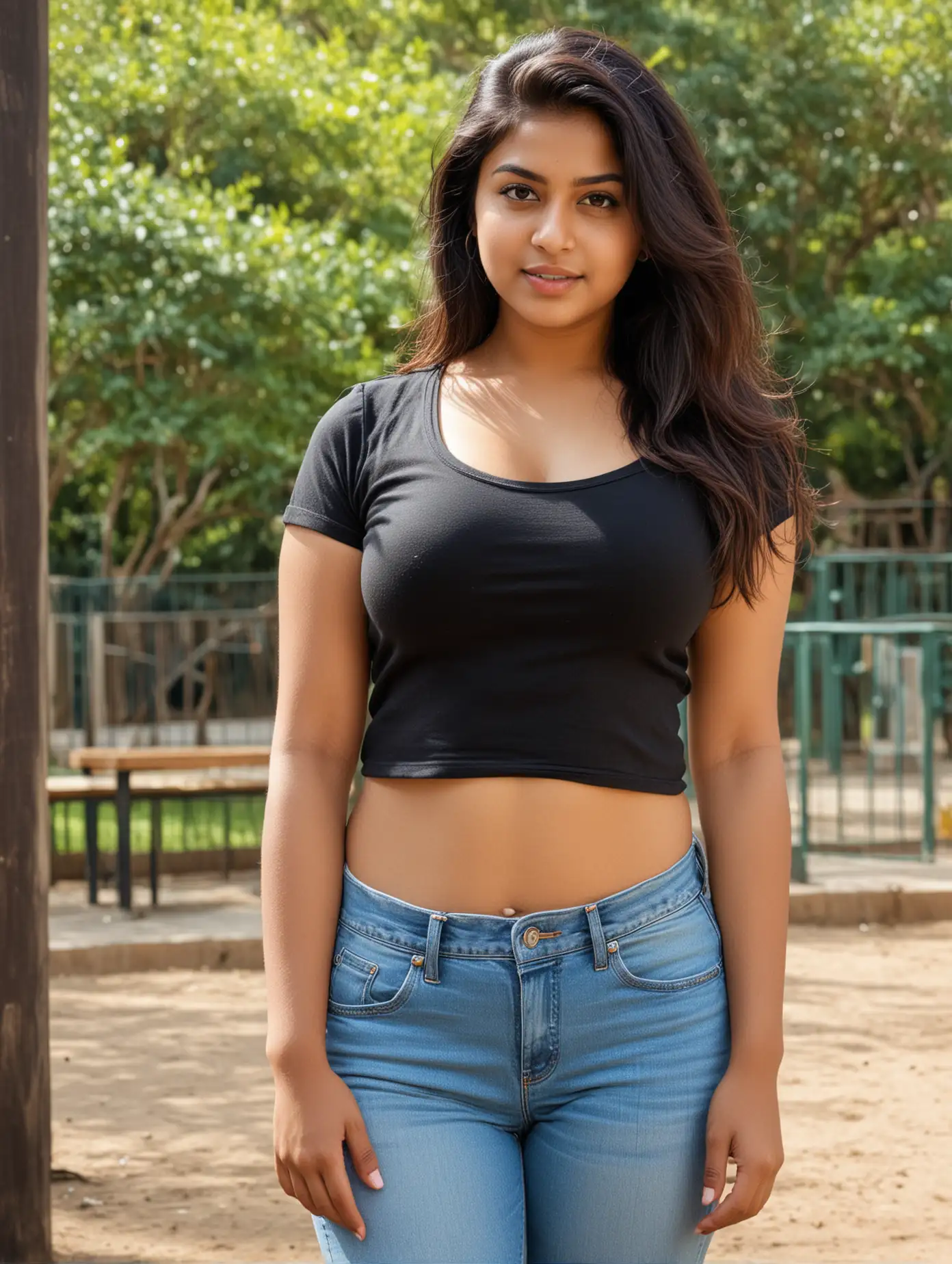 Vibrant-Young-Indian-Woman-in-Casual-Attire-at-a-Childrens-Park