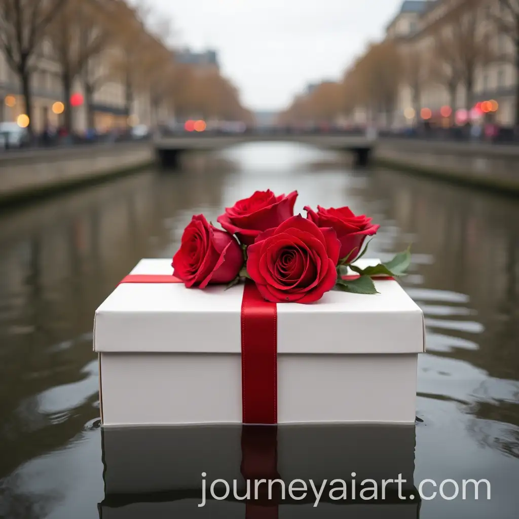 White-Gift-Box-with-Red-Ribbon-and-Roses-Floating-on-a-Paris-River