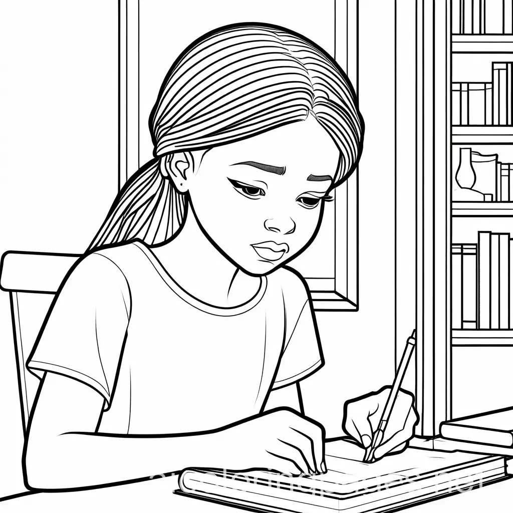 Young-Black-Girl-Crying-in-Bedroom-Coloring-Page