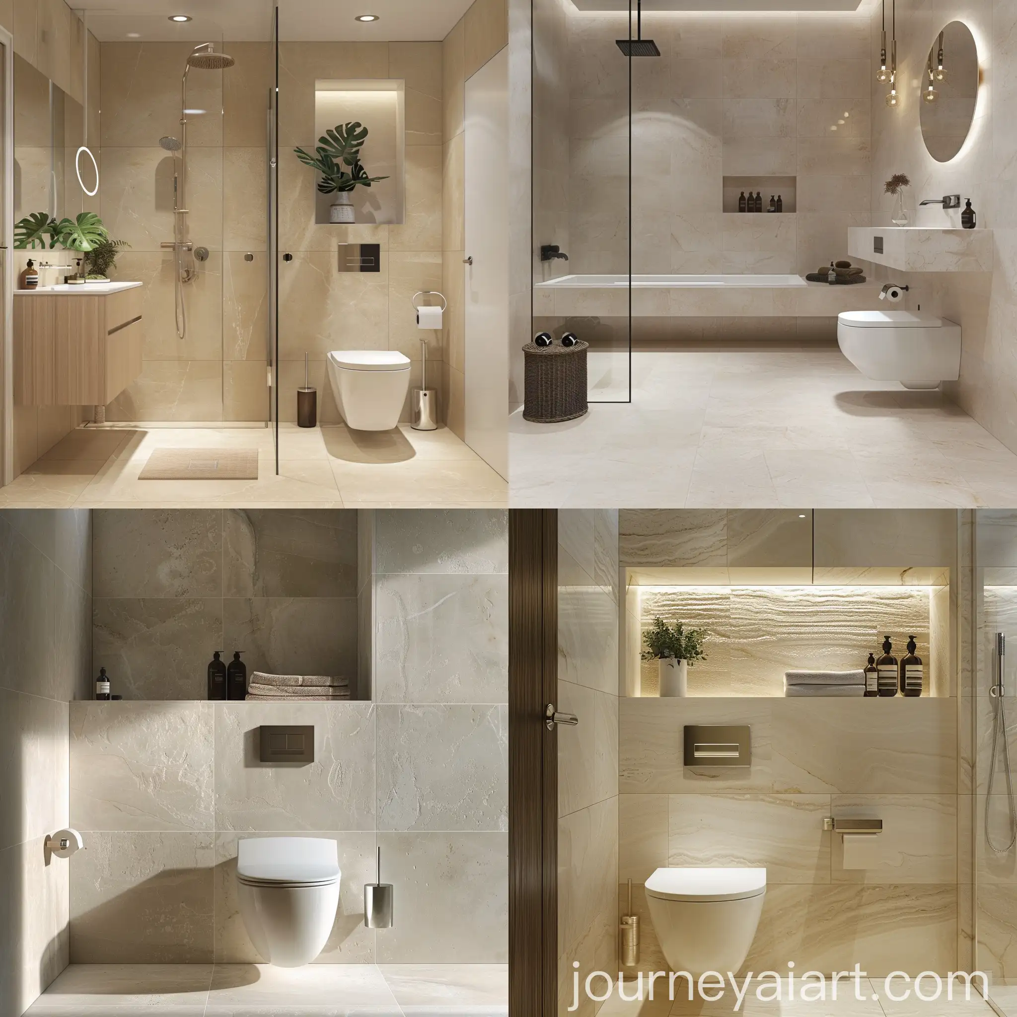 Modern-Small-Bathroom-Interior-Design-with-Sandstone-and-Freestanding-Toilet