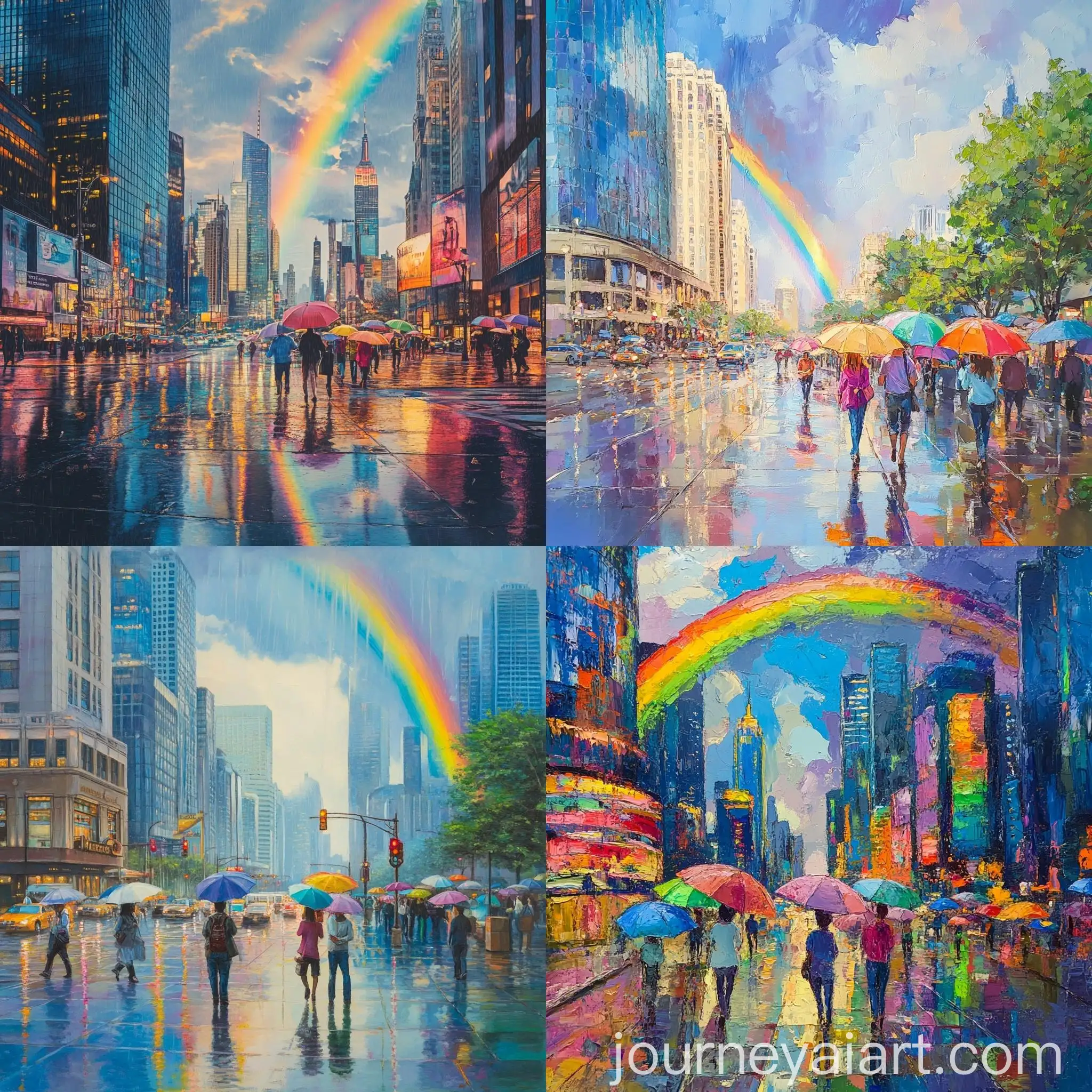 Rainbow-Cityscape-with-People-Walking-in-Gentle-Rain