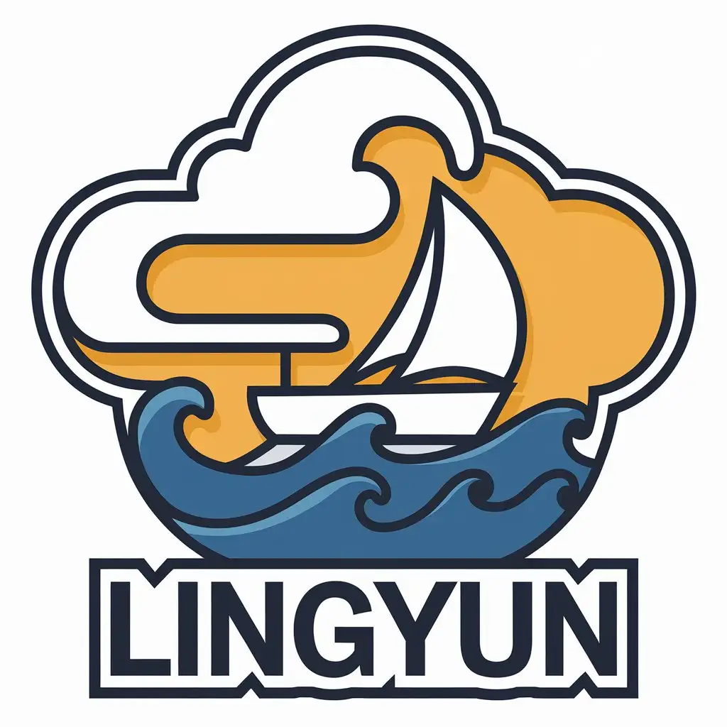 LOGO-Design-For-Lingyun-White-Clouds-and-Sailboat-with-Sea-Waves-Theme