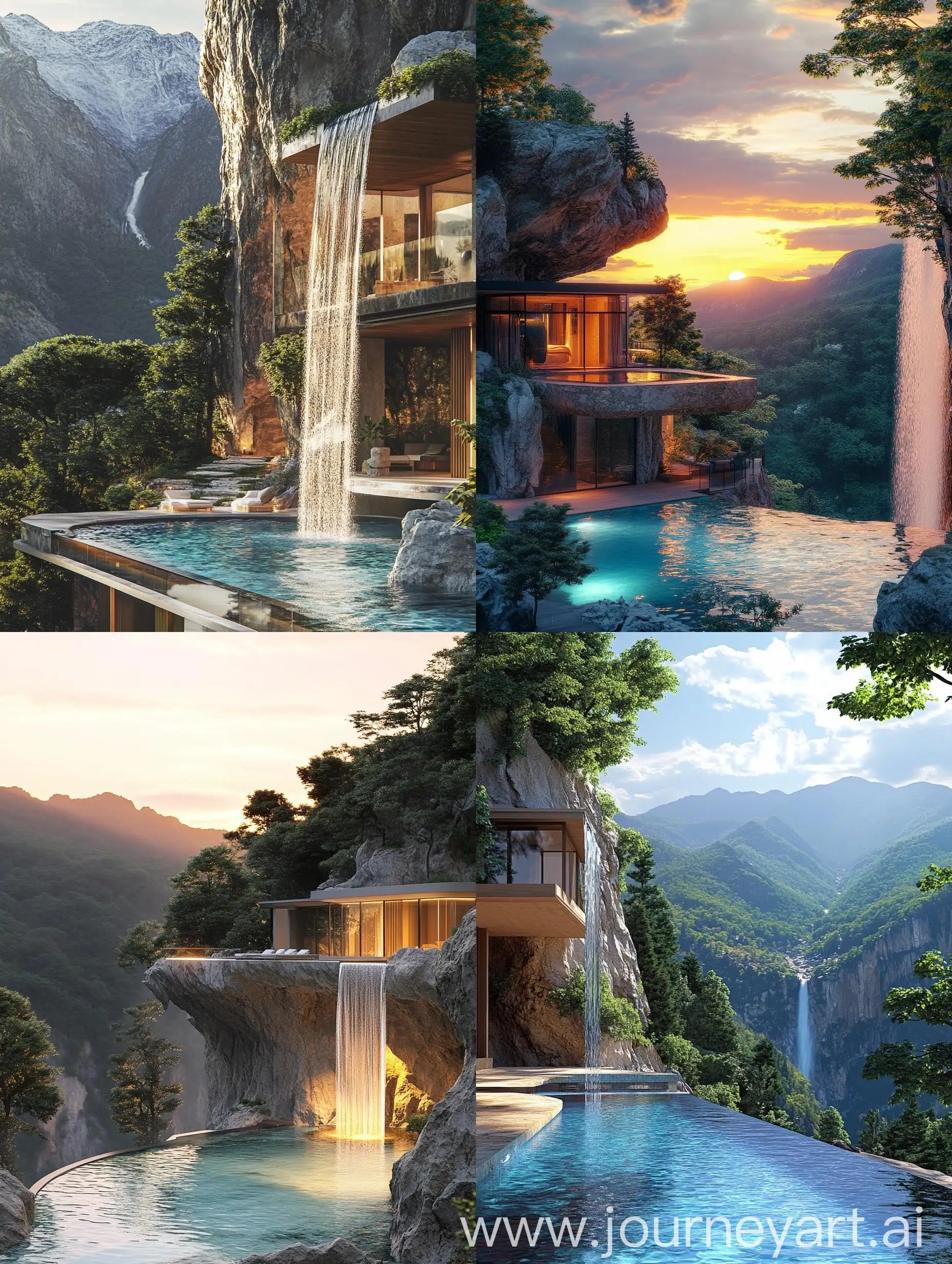 Mountain-Retreat-with-Bionic-Architecture-and-Cascading-Water-Features