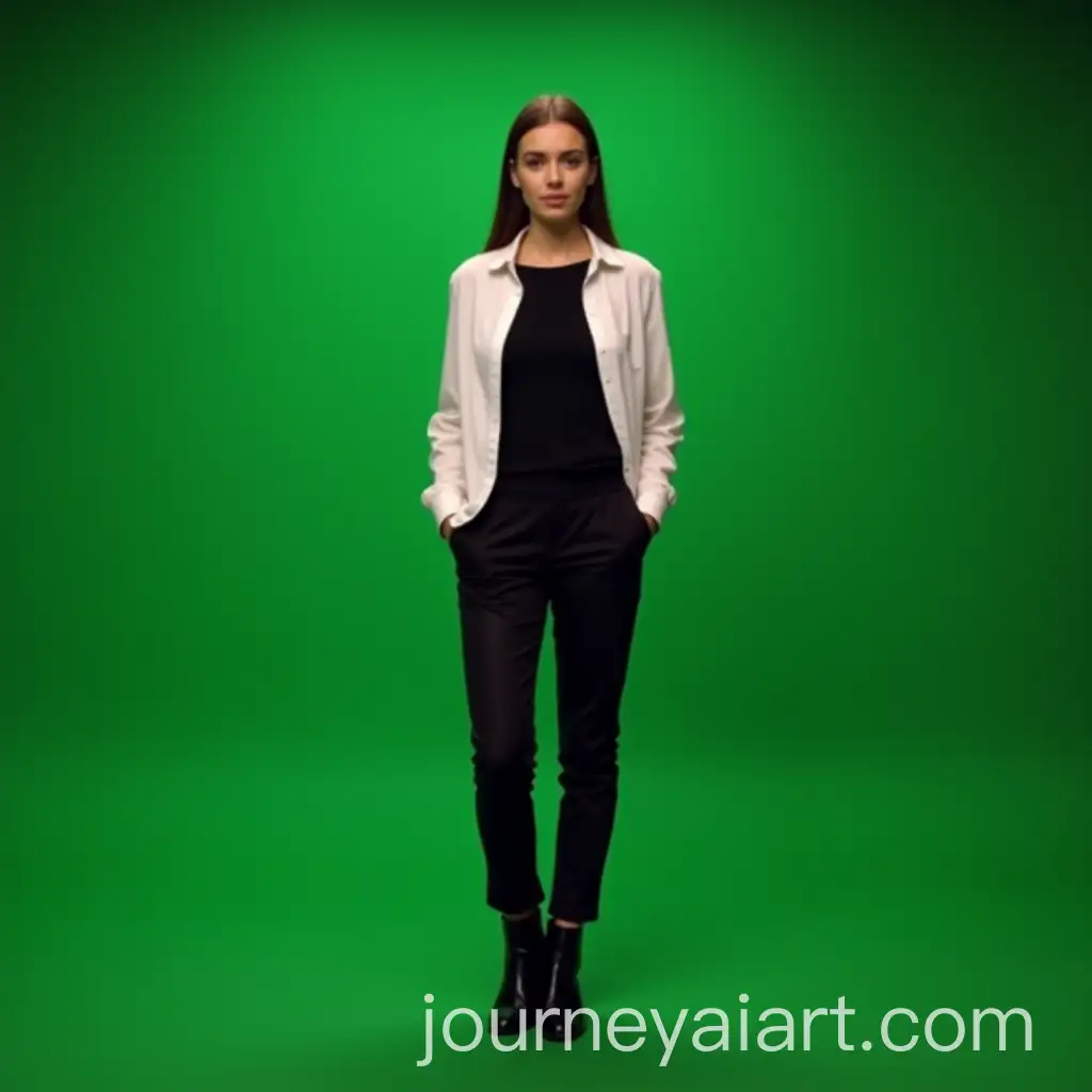 Full-Body-Shot-of-Young-Woman-in-White-Italian-Dress-Shirt-and-Black-Cashmere-Sweater-with-Rembrandt-Lighting