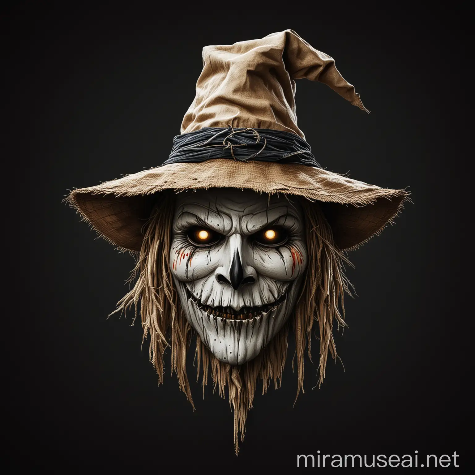 Elegant Scarecrow Head Logo on Black Background