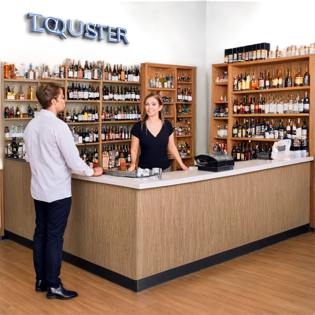 Cashier in a liquor store behind counter