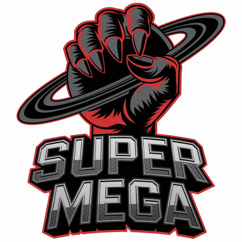 LOGO Design for SUPER MEGA Large Monster Hand Gripping a Planet in Black Red and Gold for the Construction Industry