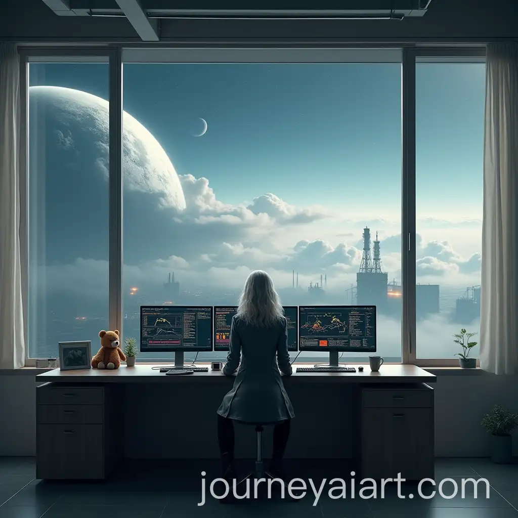 Young-Woman-Working-in-Futuristic-Office-with-Planetary-View