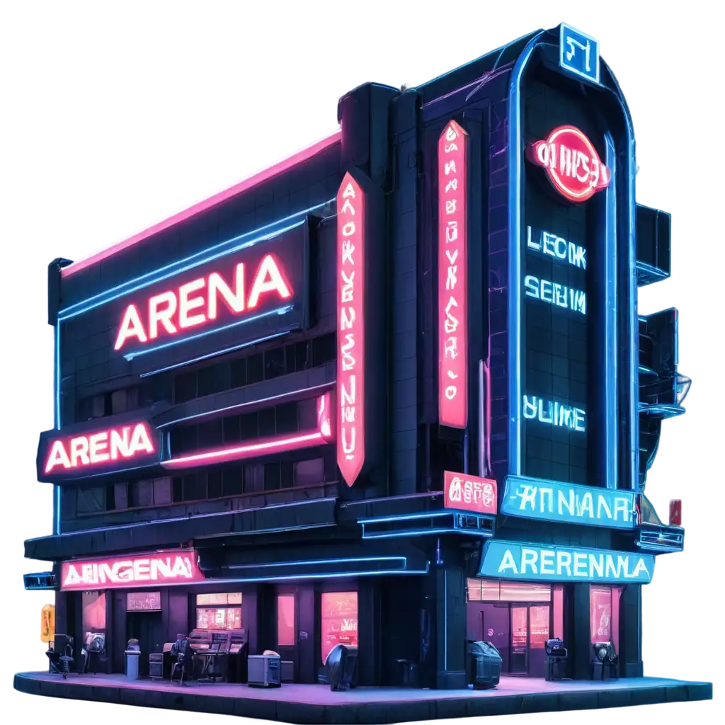 Cyberpunk-Style-Building-with-NeonPNG-Image-Usage-Guide-Arena-Sign-High-Quality-PNG-Image-for-Digital-Art-and-Design