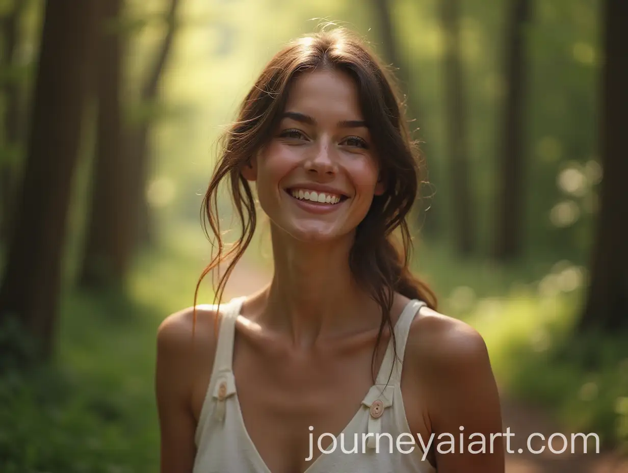 Happy-WomanAI-Image-Prompt-Expansion-Walking-Through-an-Idyllic-Forest-Path