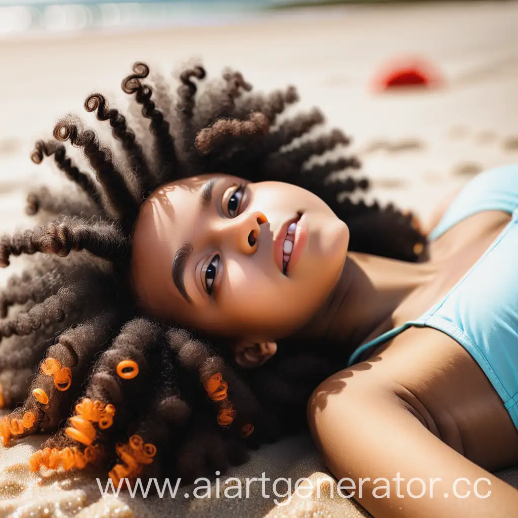 Girl-with-Afro-Curls-Relaxing-on-the-Beach