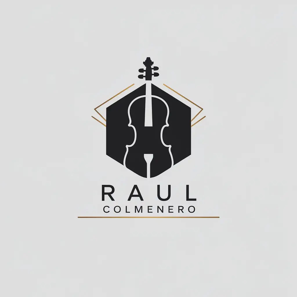 LOGO Design For Raul Colmenero Hexagon Background with Minimalist Violin Silhouette