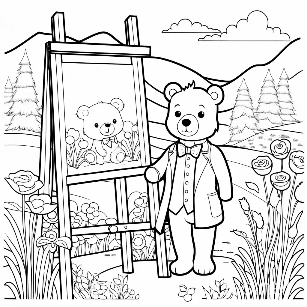 Adorable-Teddy-Bear-Coloring-Page-for-Kids-Bear-Painting-on-Easel