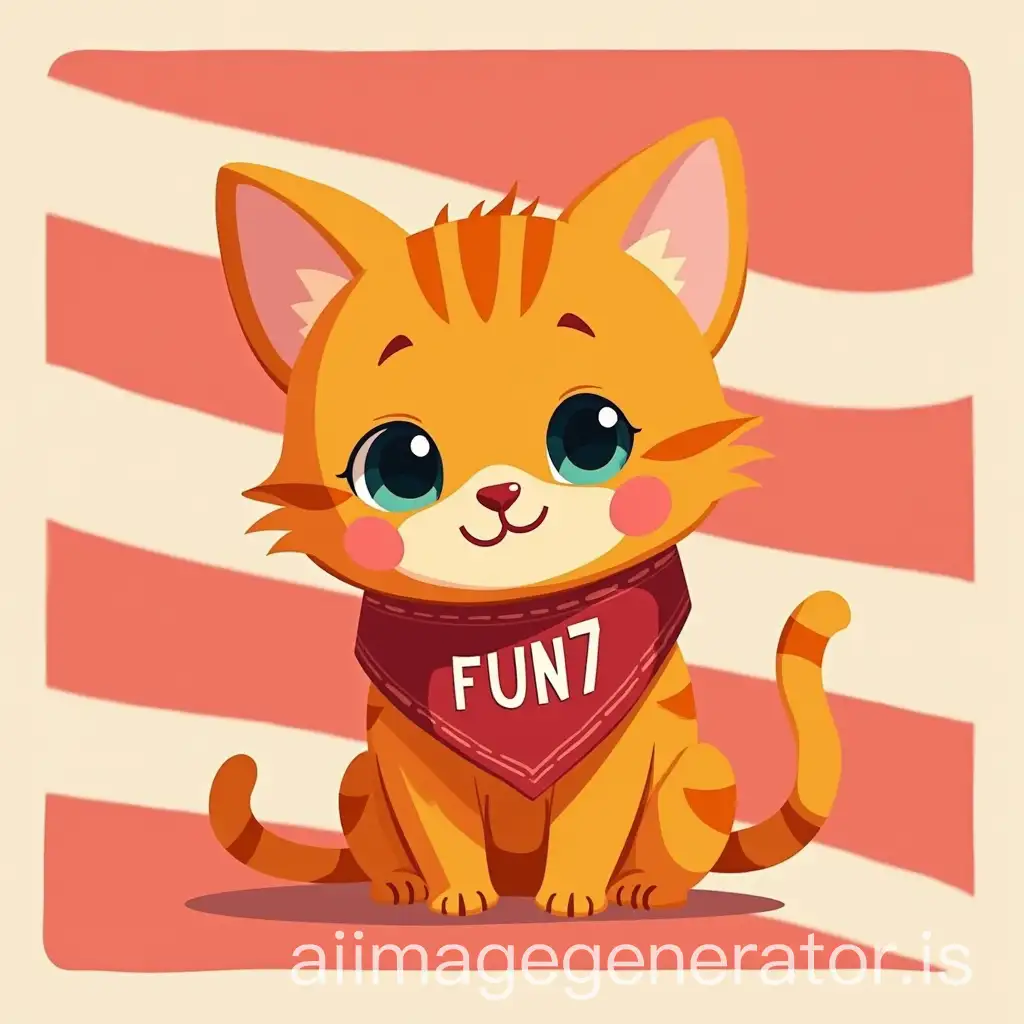 Cute-Orange-Cat-with-FUN7-Bandana-and-RedWhite-Stripes-Background