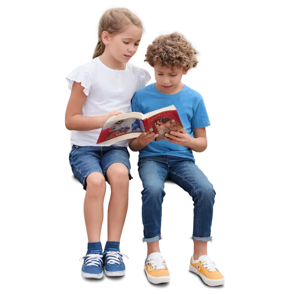 Two-Children-Sitting-Reading-Books-PNG-Image-Capturing-Quiet-Learning-Moments